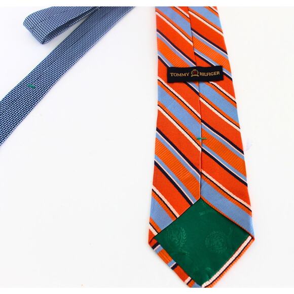 Tommy Hilfiger Ties Lot Of 2 Silk Classic Orange Stripe Black Geo Boardroom Chic - Picture 3 of 14